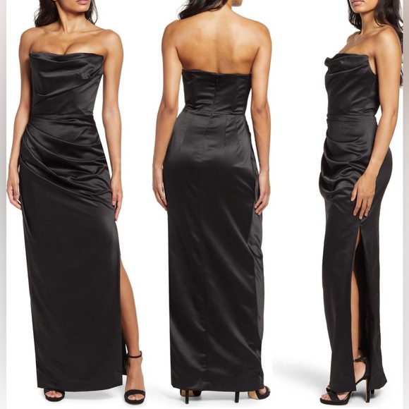 House of CB Dresses House Of Cb Adrienne Black Satin Strapless
